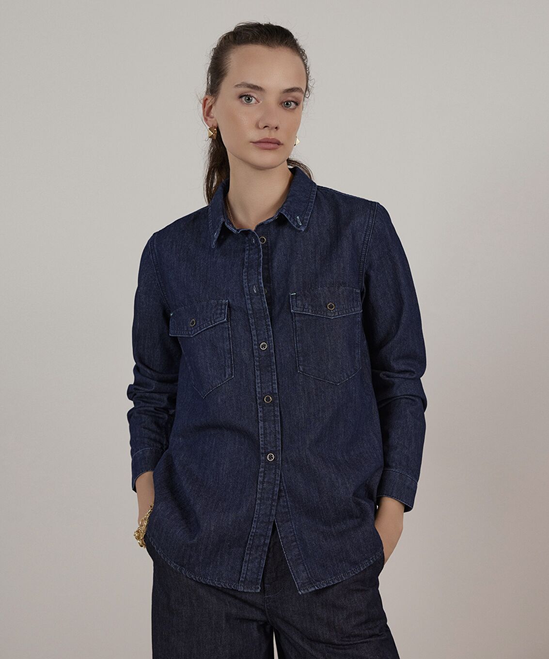 Cep Detaylı Denim Gömlek