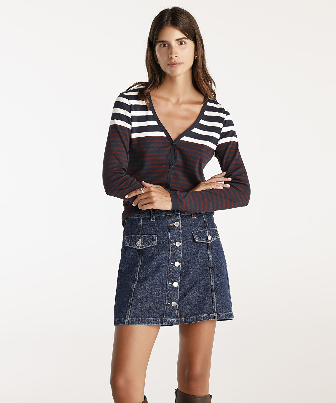 Cep Ve Düğme Detaylı Kısa Boy Denim Etek