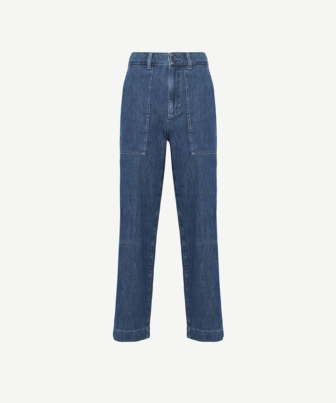 Dikiş Detaylı Geniş Düz Kesim Yüksek Bel Denim Pantolon