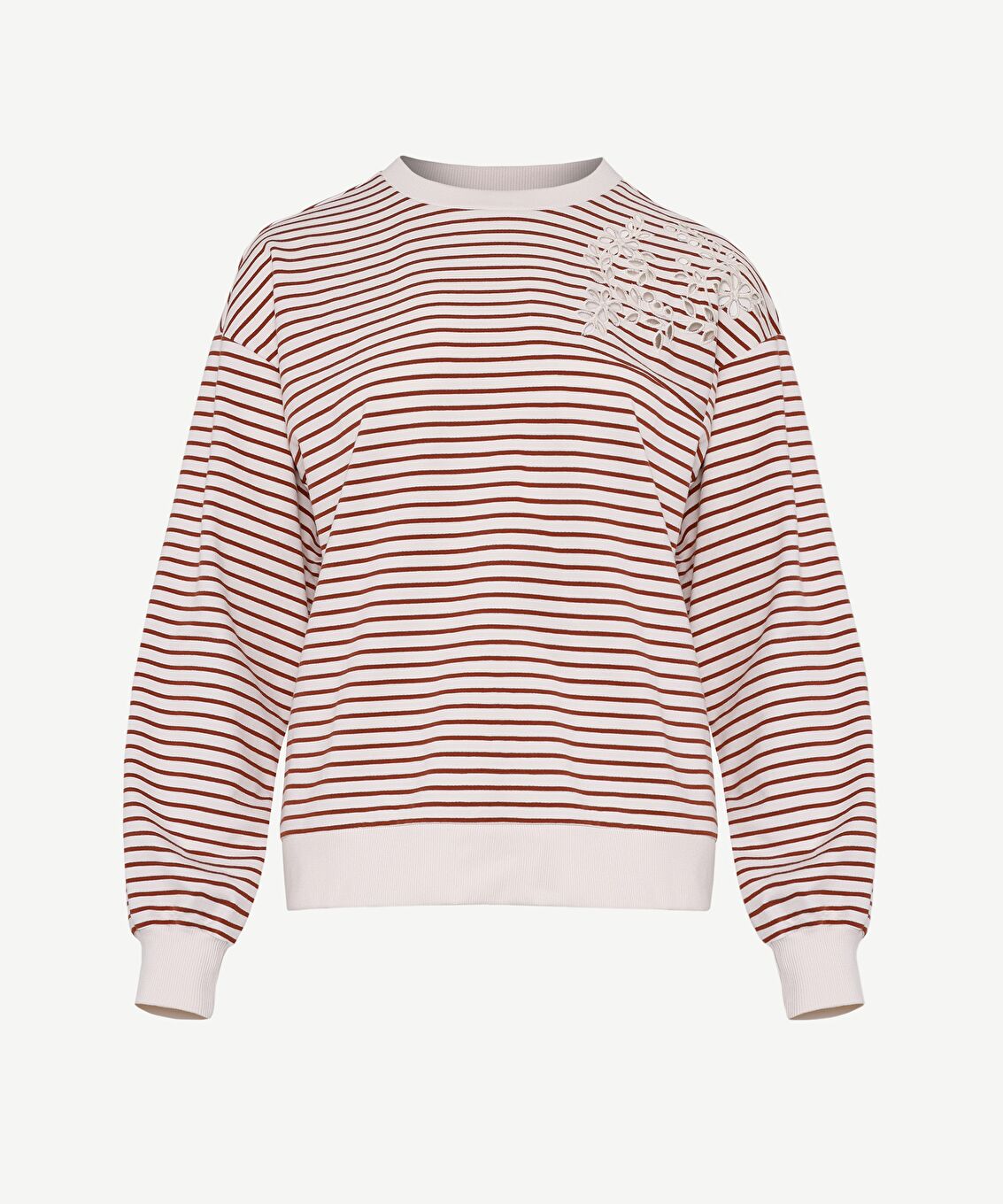 Nakışlı Uzun Kollu Bisiklet Yaka Sweatshirt