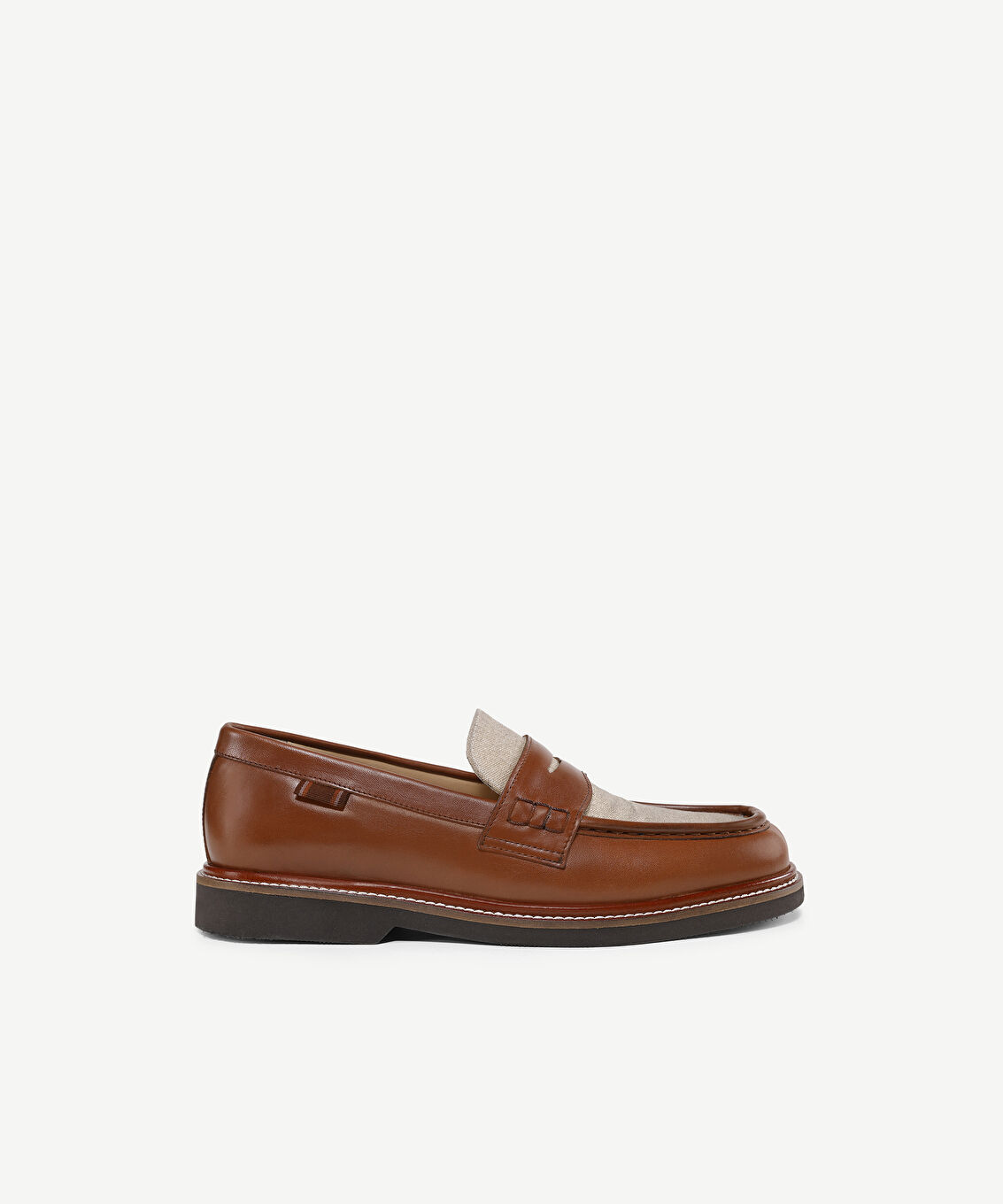 Kanvas Detaylı Deri Loafer