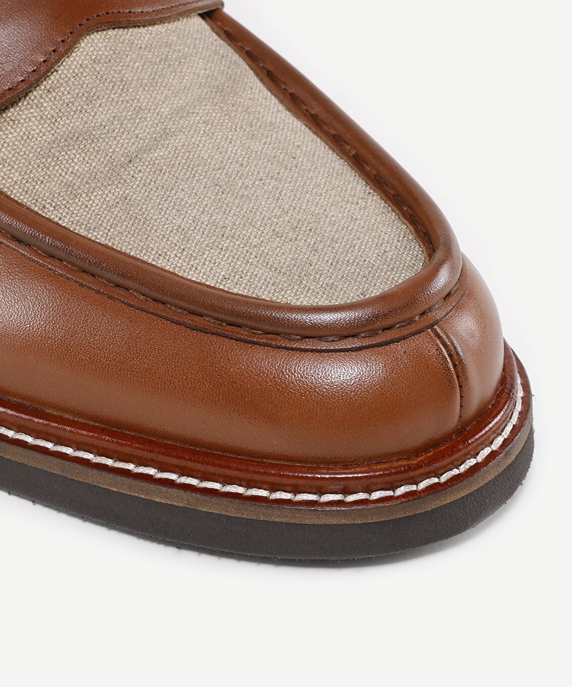 Kanvas Detaylı Deri Loafer