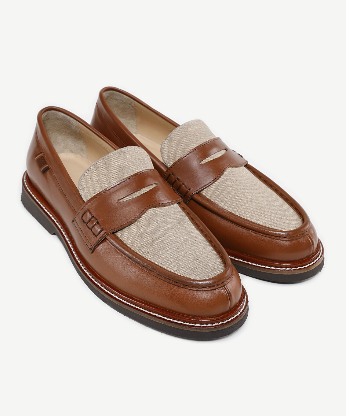 Kanvas Detaylı Deri Loafer