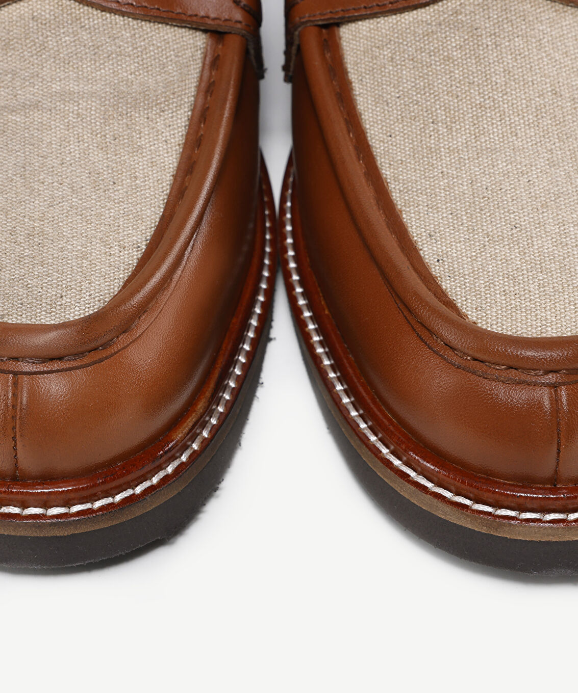 Kanvas Detaylı Deri Loafer
