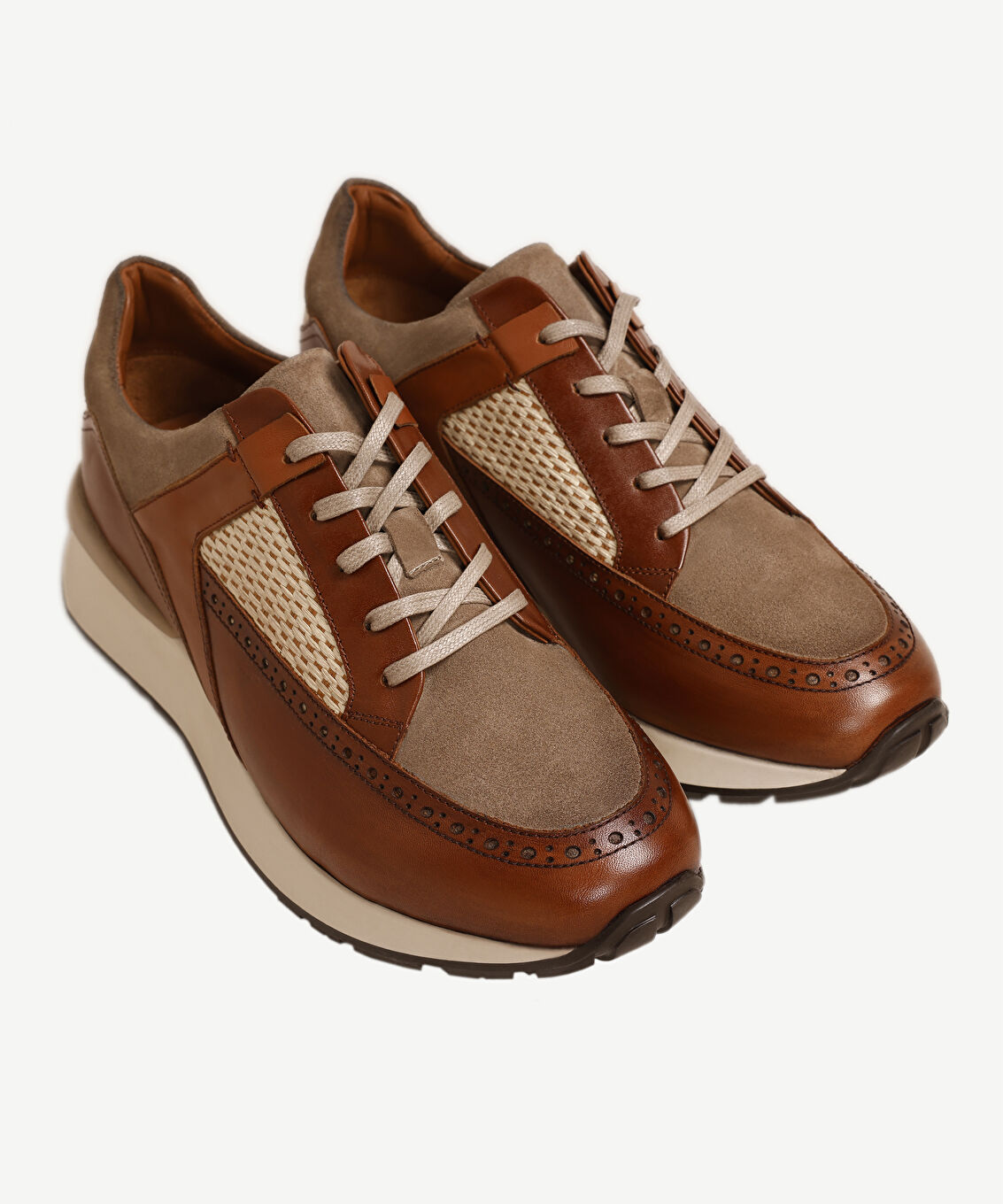 Hasır Detaylı Deri Sneakers