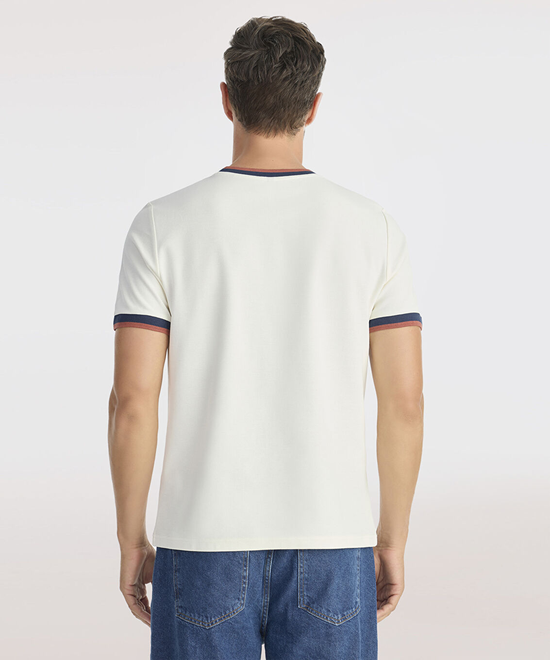 Ribana Detaylı Erkek Bisiklet Yaka T-shirt