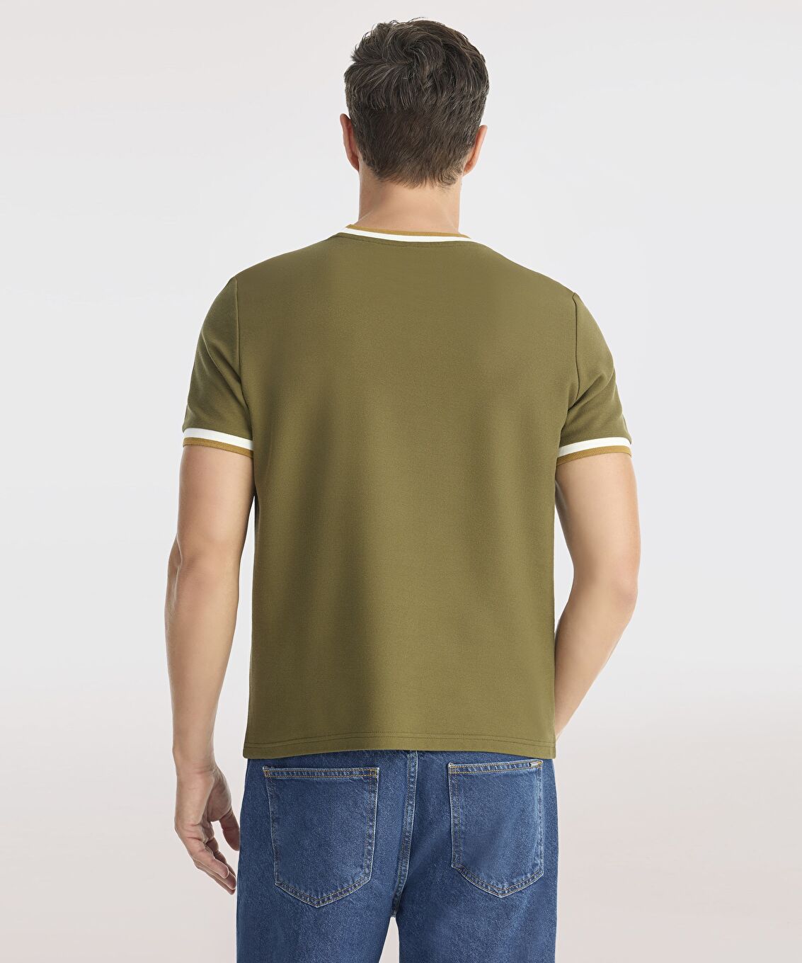 Ribana Detaylı Erkek Bisiklet Yaka T-shirt