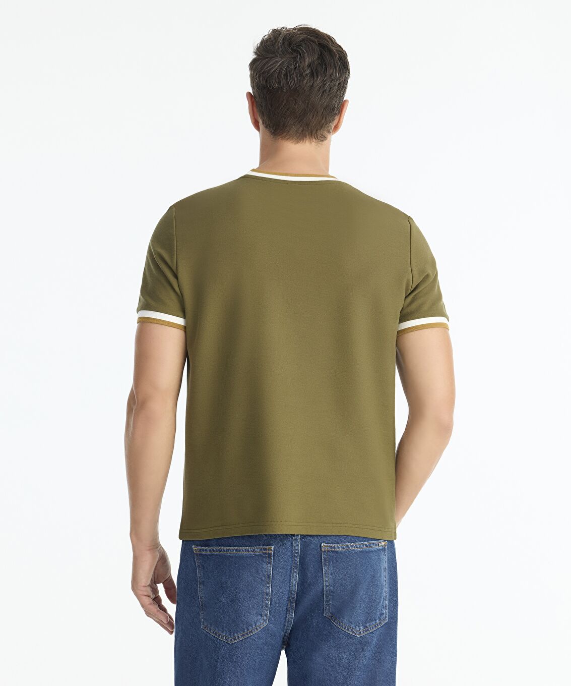 Ribana Detaylı Erkek Bisiklet Yaka T-shirt