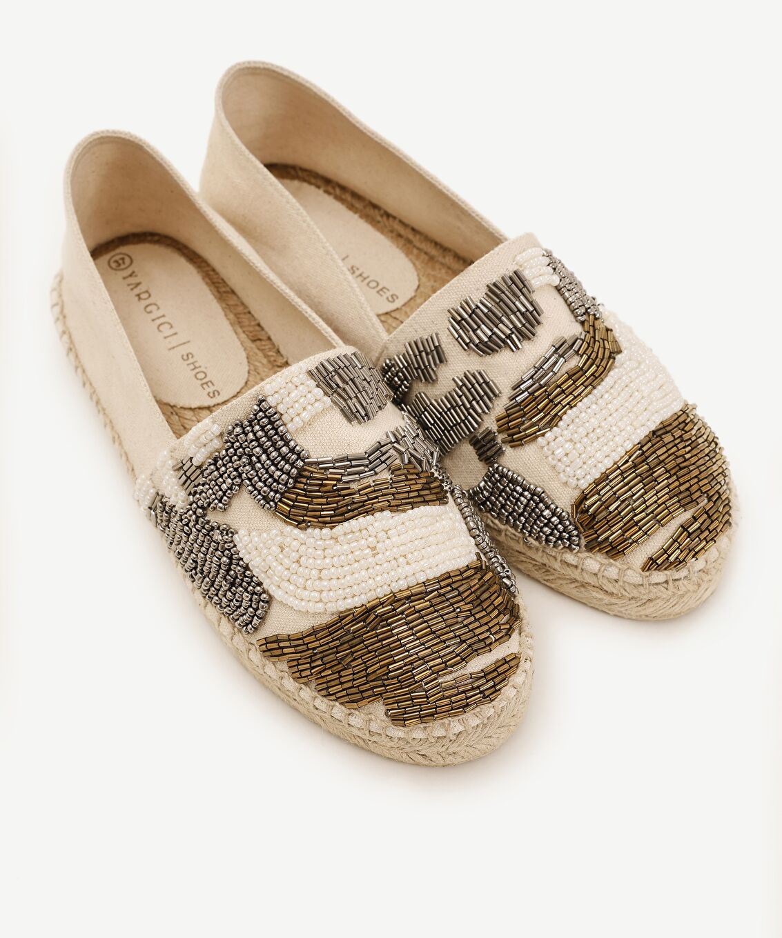 İki Renkli Boncuk İşlemeli Espadril