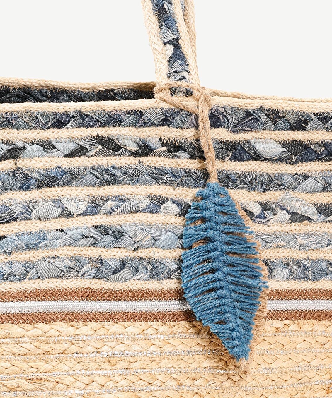 Denim Detaylı Jute Çanta