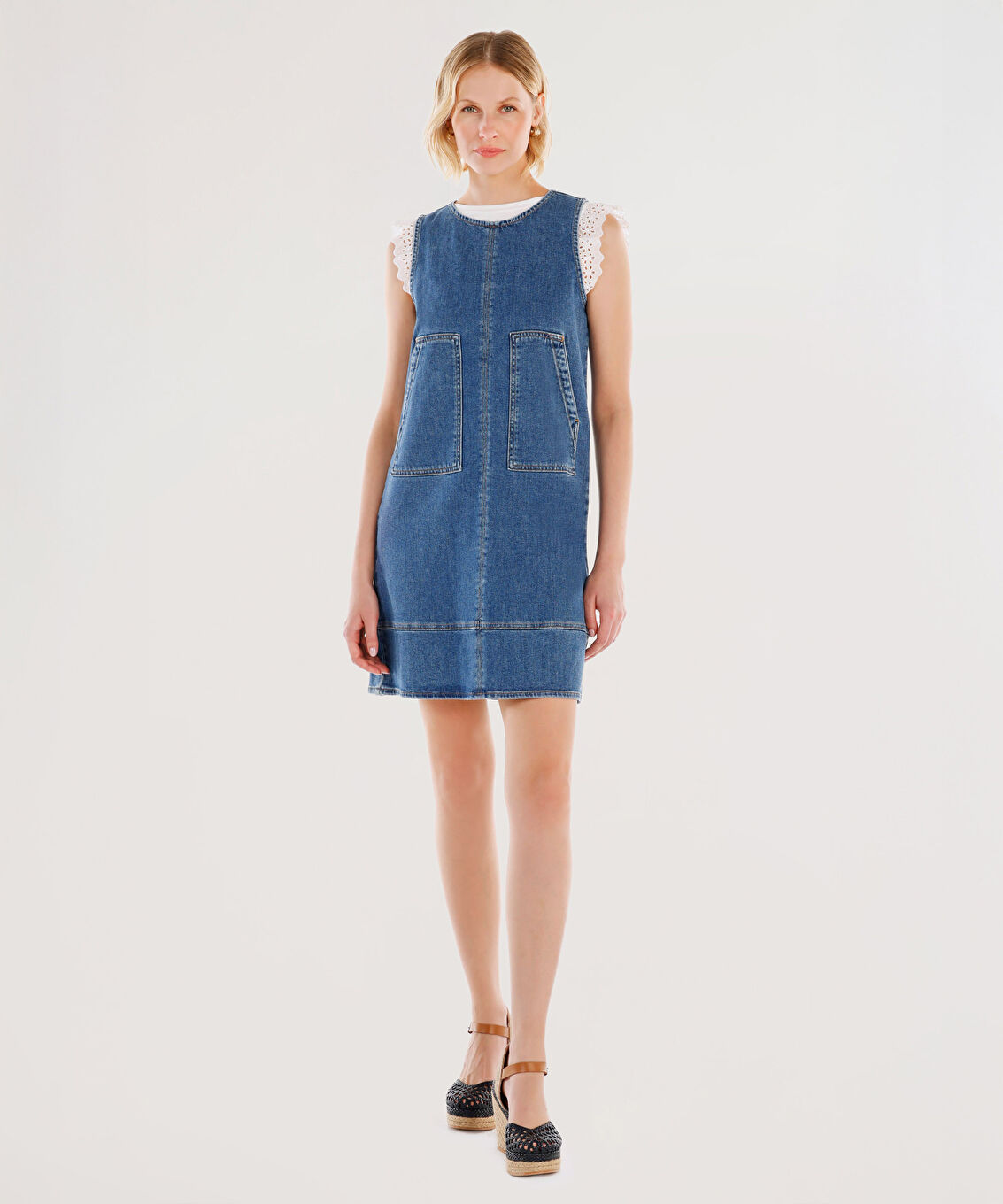 Cepli Kısa Denim Elbise