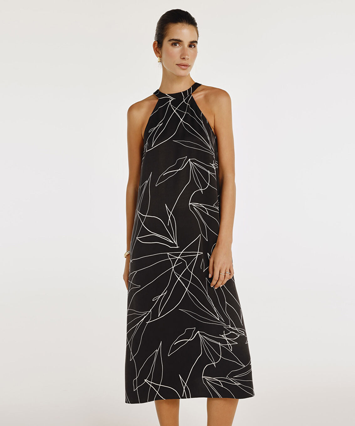 Halter Yaka Kolsuz Midi Elbise