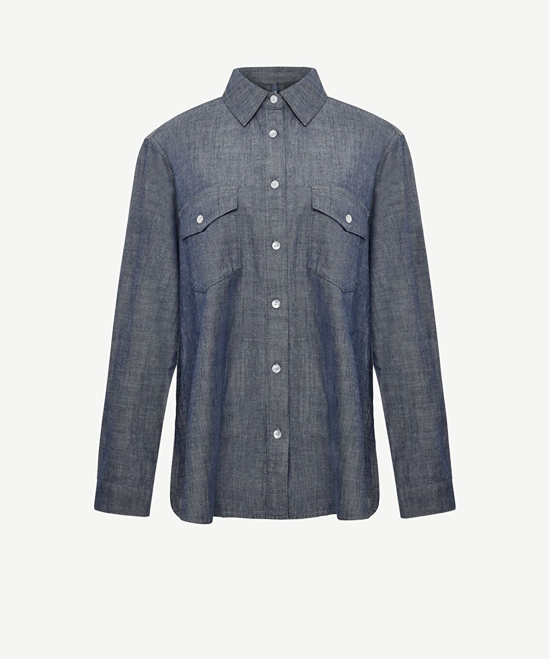 Yırtmaç Detaylı Uzun Kollu Denim Gömlek