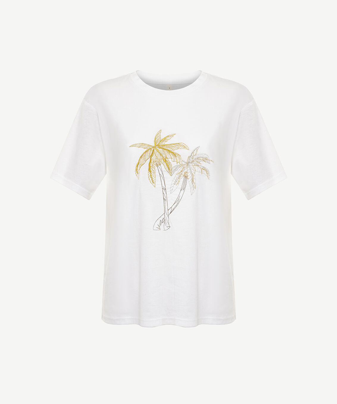 Nakış Detaylı Bisiklet Yaka Kısa Kollu T-shirt