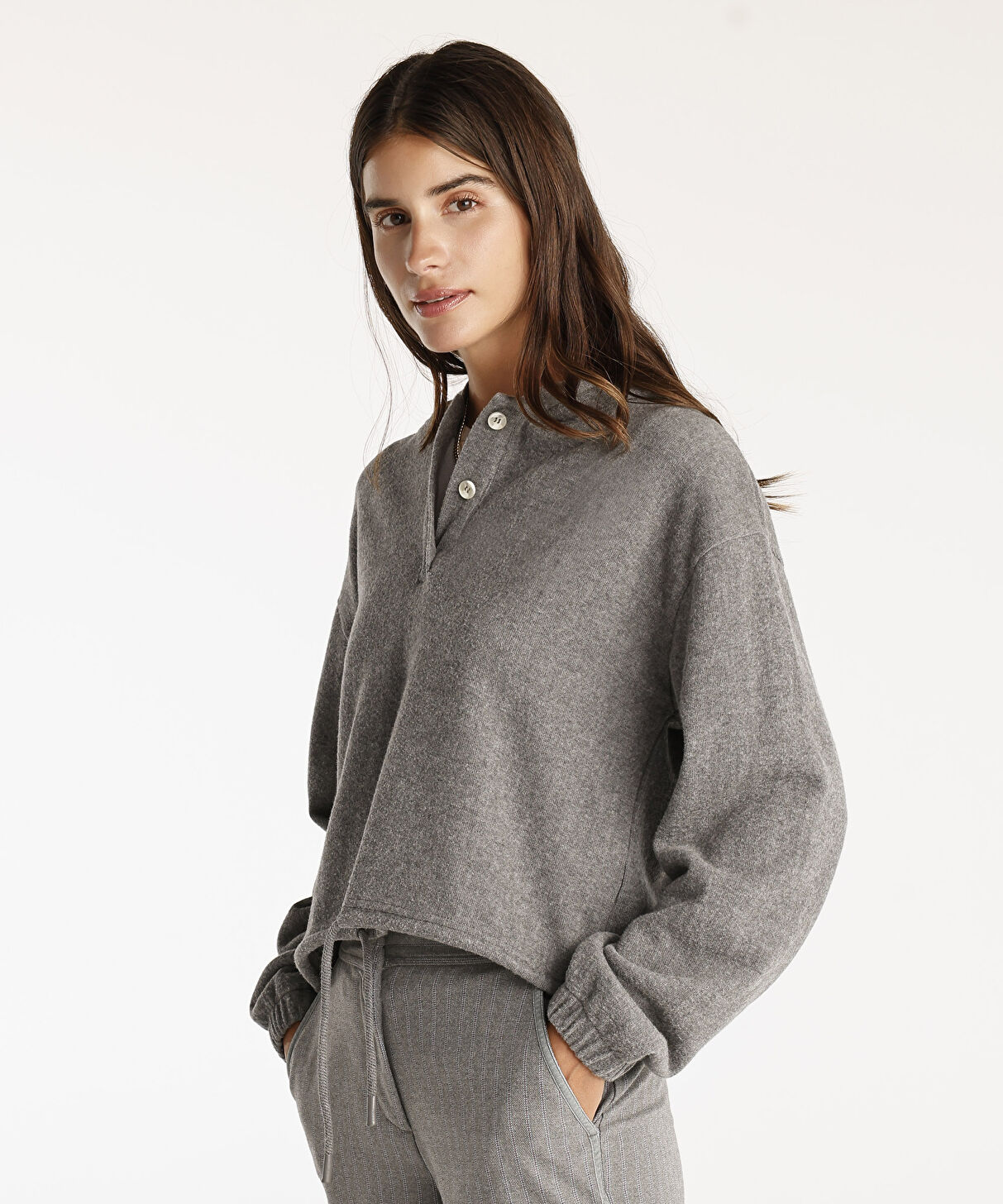 Yargıcı Antrasit Kapşonlu Ön Düğmeli Sweatshirt 24KKLW1510X059L