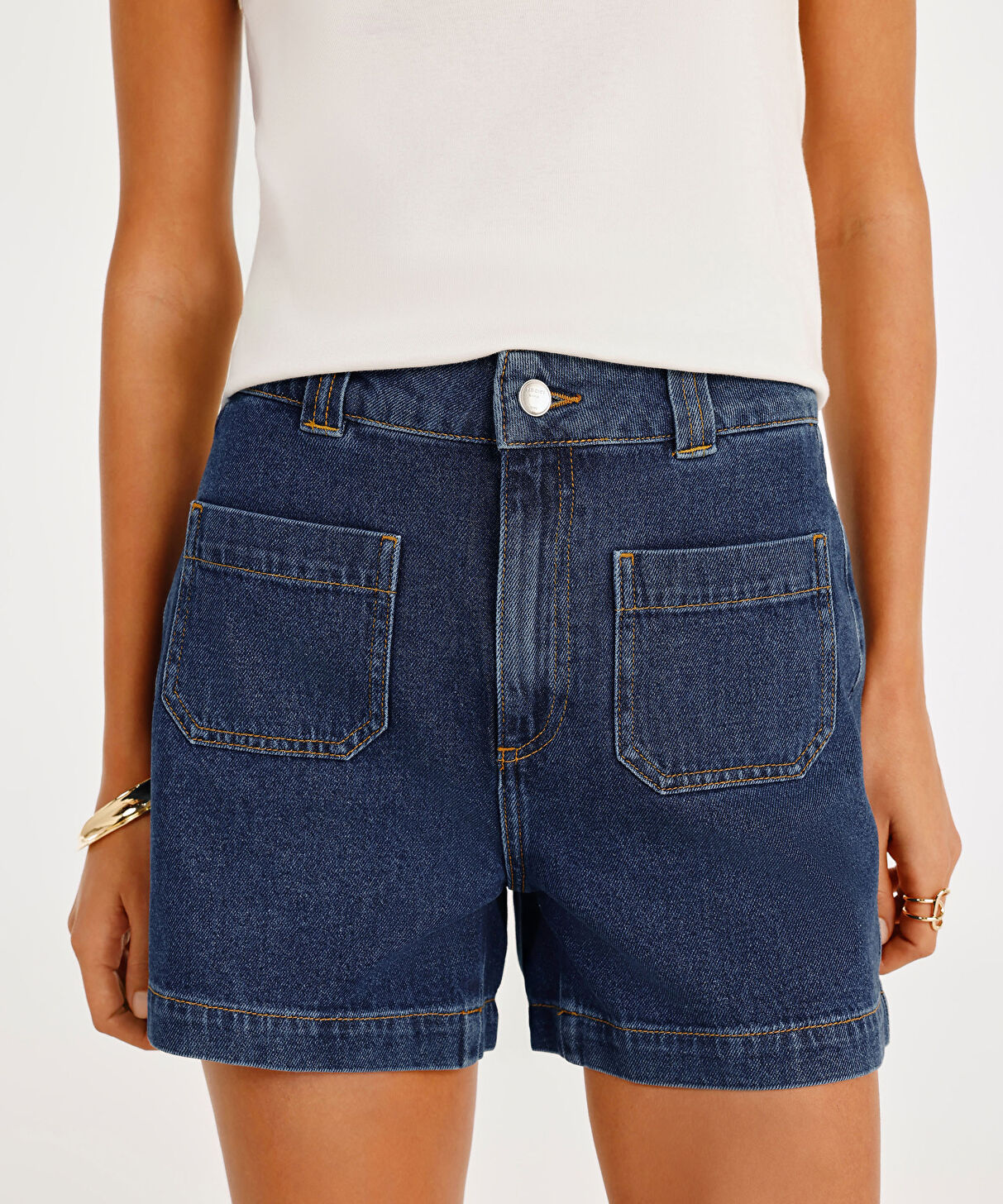 Yargıcı Mavi Cepli Denim Bermuda 25YKBR8005X51534