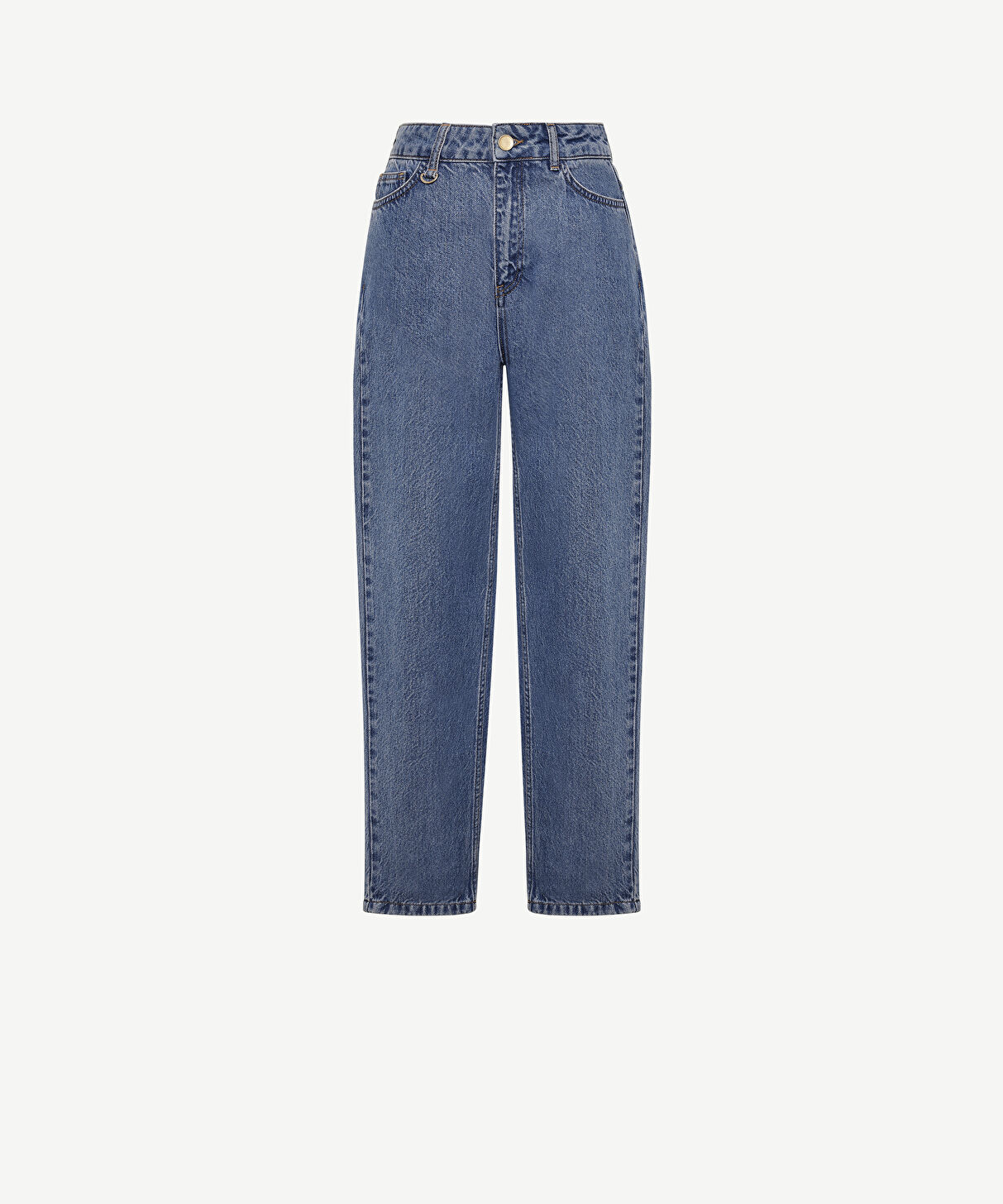 Yargıcı Mavi Kemer Aksesuarlı Yüksel Bel Mom Fit Denim Pantolon
