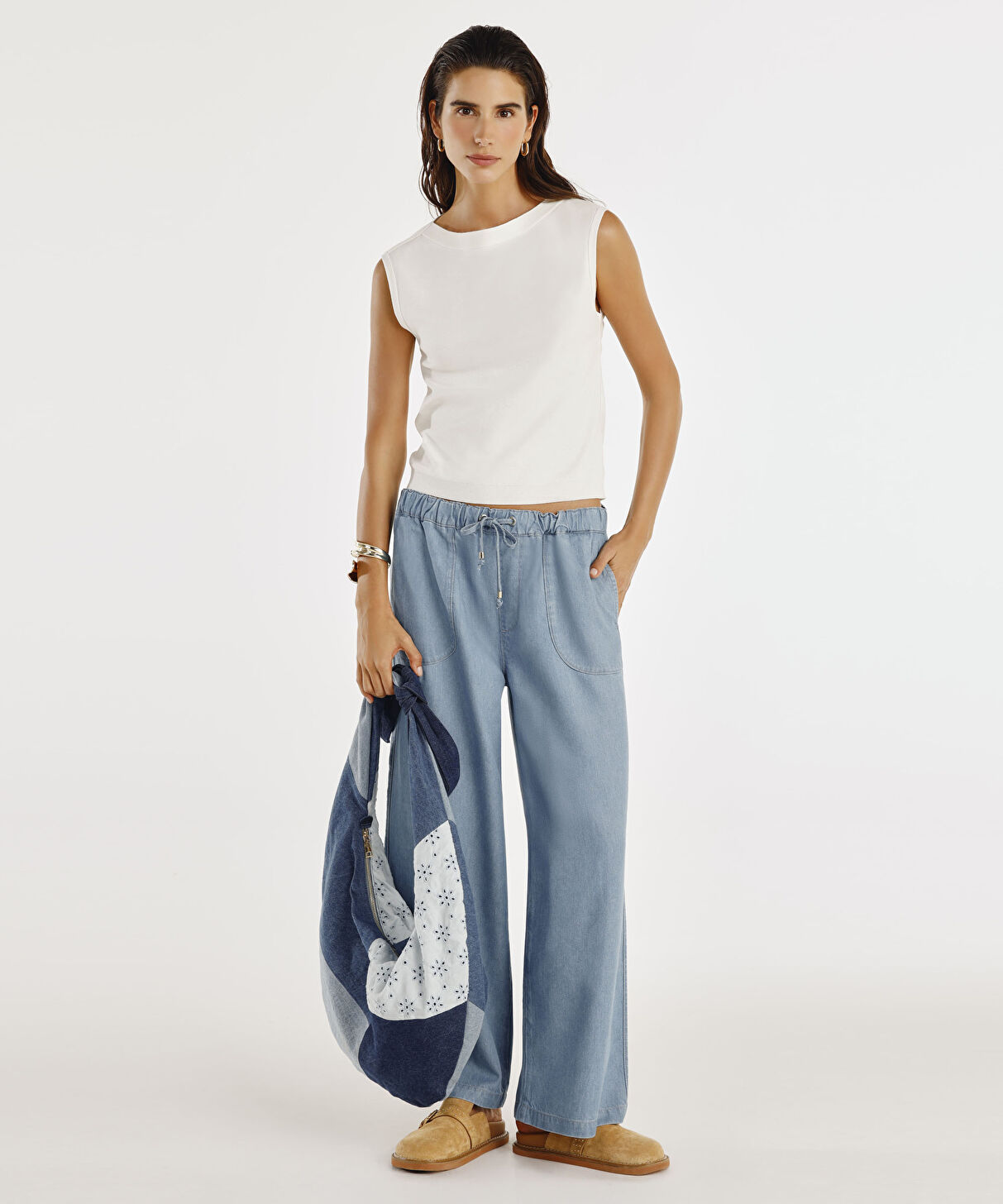 Yargıcı Mavi Beli Lastikli Rahat Fit Denim Pantolon