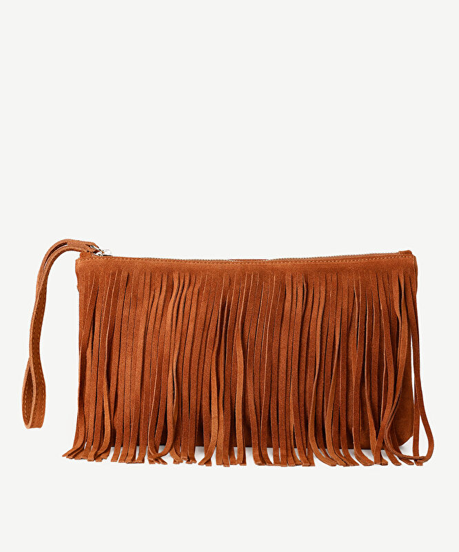 Püskül Detaylı Deri Süet Çanta