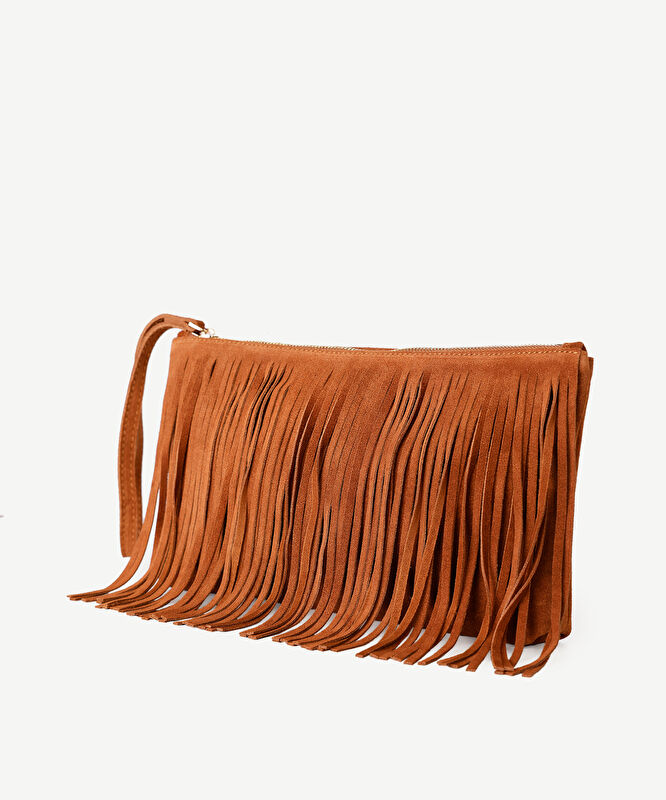 Püskül Detaylı Deri Süet Çanta