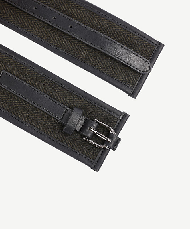 Retro Kumaş Detaylı Kalın Kemer