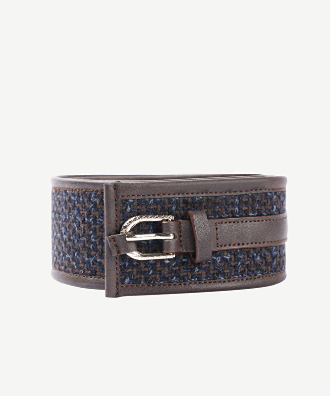 Retro Kumaş Detaylı Kalın Kemer