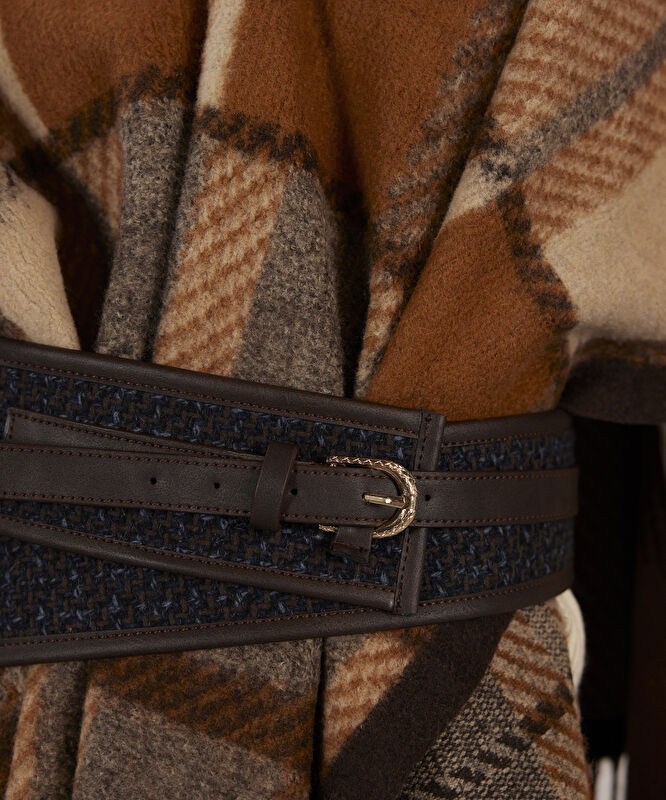 Retro Kumaş Detaylı Kalın Kemer