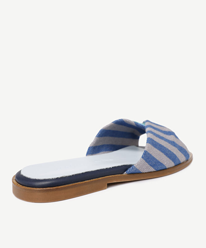 Deri Kumaş Karışımı Çizgili Terlik