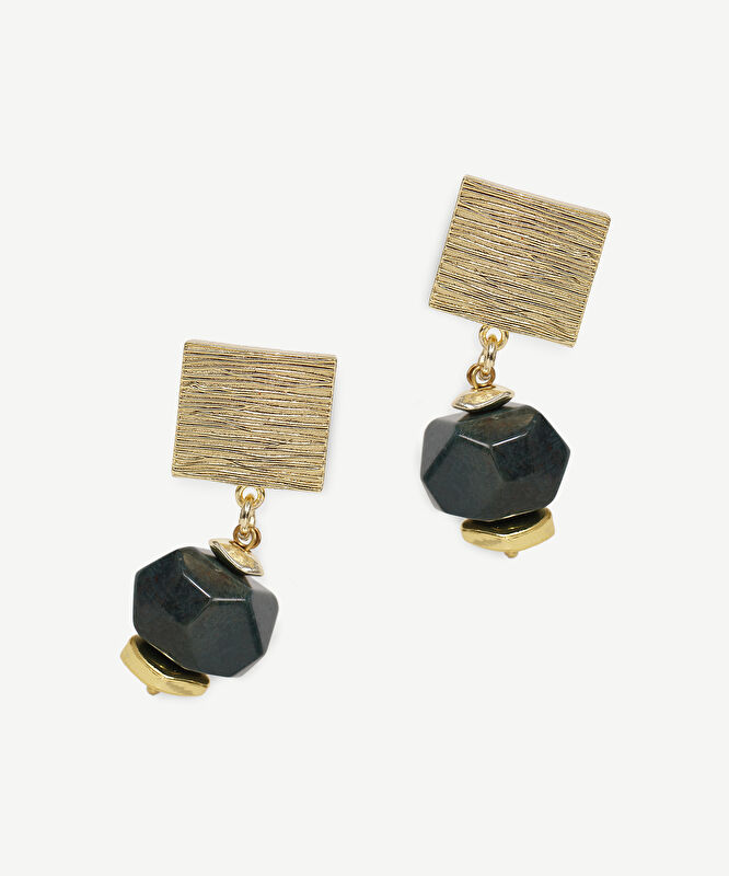 Akik Taşlı Ve Geometrik Dokulu Küpe