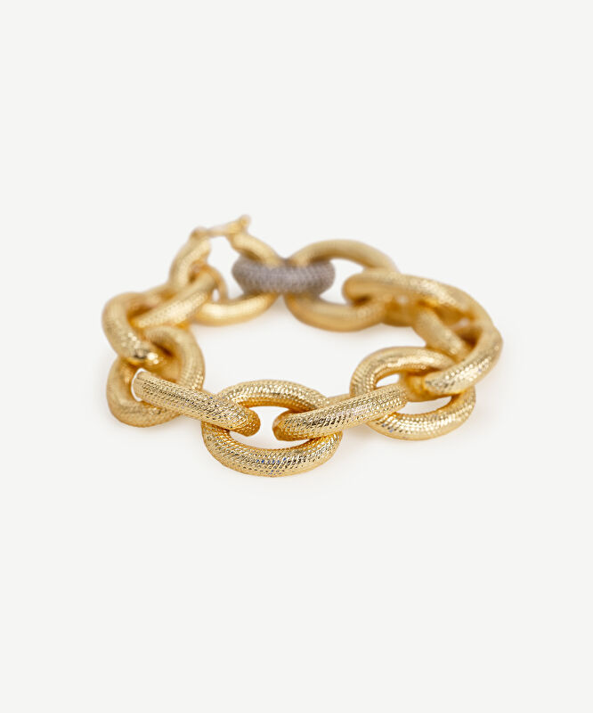 Dokulu Zincir Detaylı Gold Bileklik