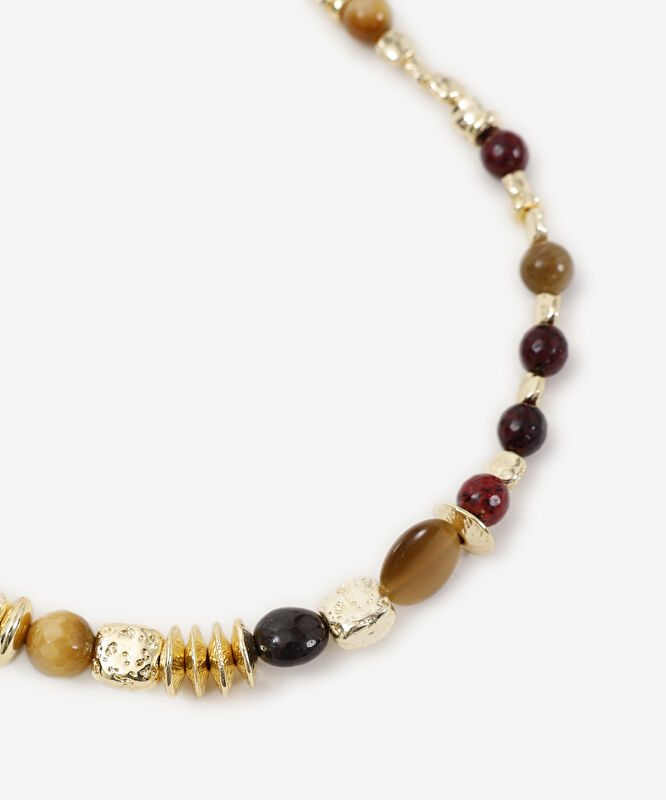 Doğal Taş Ve Gold Detaylı Kolye