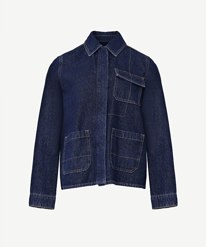 Normal Kesim Dikiş Detaylı Denim Ceket