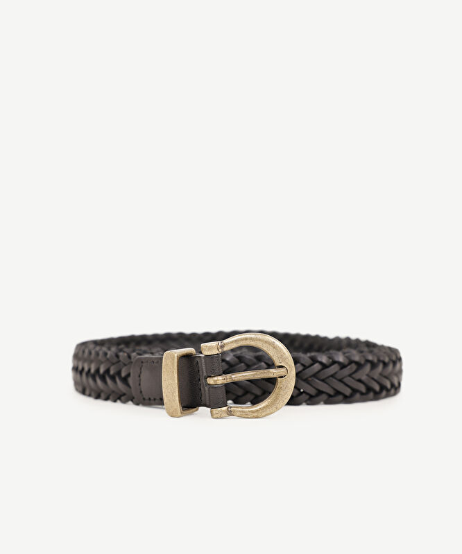 Retro Deri İnce Örgü Kemer