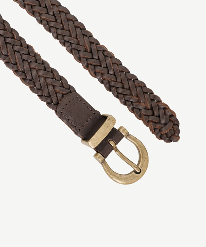 Retro Deri İnce Örgü Kemer