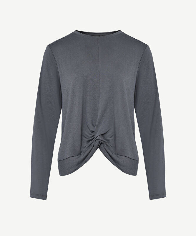 Uzun Kollu Önü Büzgü Detaylı T-Shirt