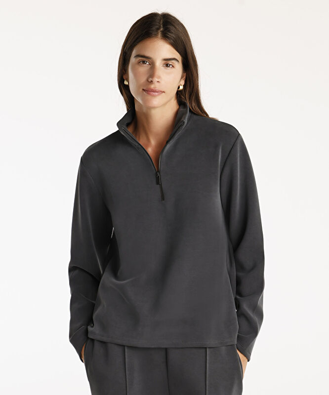 Dik Yakalı Fermuarlı  Sweatshirt