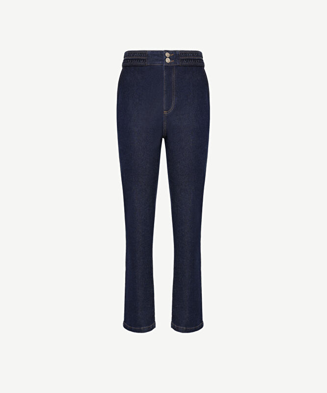 Nakış Detaylı Yüksek Bel Denim Pantolon