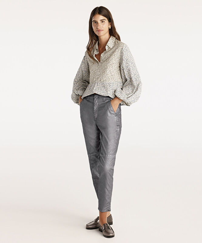 Kesik Detaylı Yüksek Bel Düz Kesim Pantolon