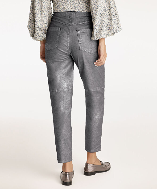 Kesik Detaylı Yüksek Bel Düz Kesim Pantolon