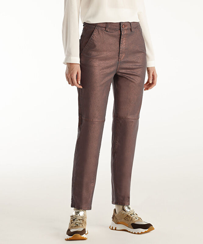 Kesik Detaylı Yüksek Bel Düz Kesim Pantolon