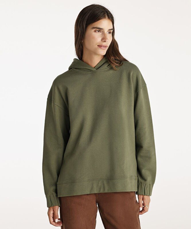 Yırtmaç Ve Kol Ucu Lastik Detaylı Kapşonlu Sweatshirt