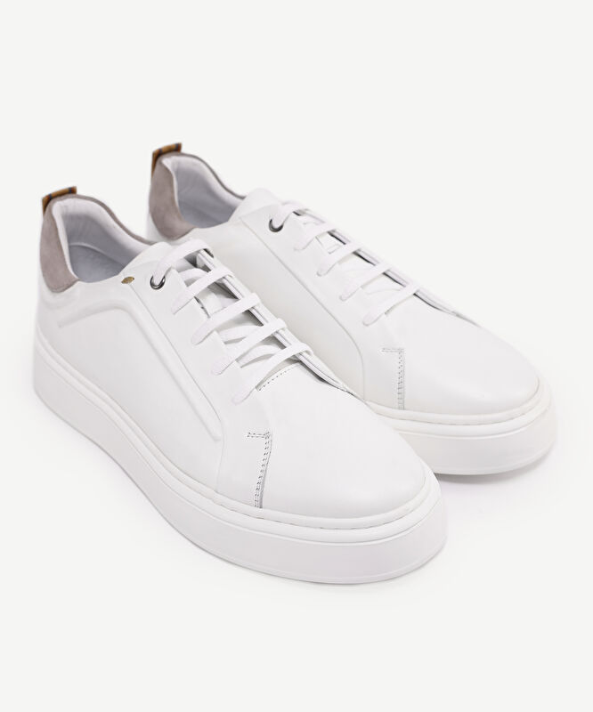 Silikon Kabartmanlı Deri Bağlı Sneakers
