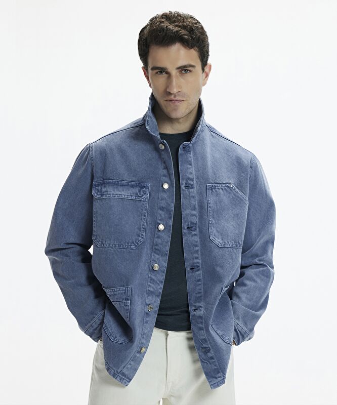 Non-Denim Gömlek Yaka Dört Cepli Düğmeli Ceket