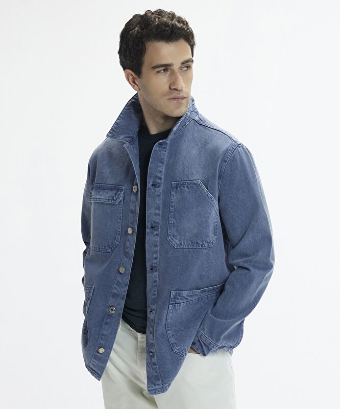 Non-Denim Gömlek Yaka Dört Cepli Düğmeli Ceket