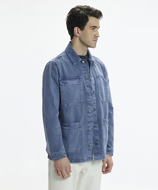 Non-Denim Gömlek Yaka Dört Cepli Düğmeli Ceket