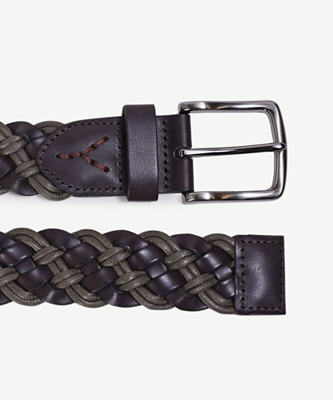 Bağ Detaylı Deri Örme Kemer