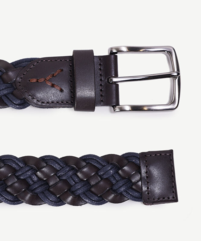 Bağ Detaylı Deri Örme Kemer