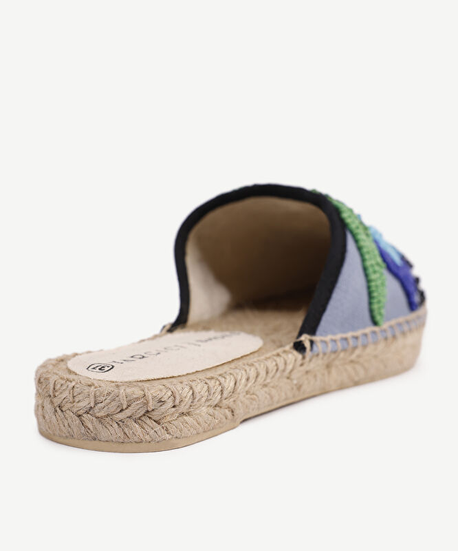 Kanvas Üzerine Lotus Boncuk İşleme Espadril Terlik