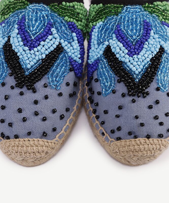 Kanvas Üzerine Lotus Boncuk İşleme Espadril Terlik