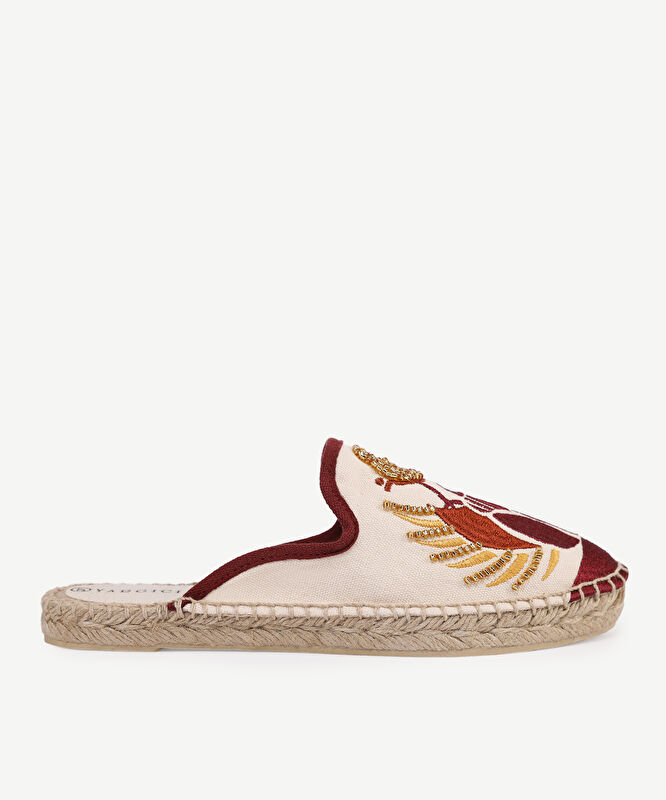 Kanvas Üzerine Güneş Sembolü Nakış Espadril Terlik